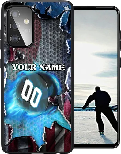 Miniatura 2 de Personalized Ice Hockey vs Name Number US Flag Decor Rubber Cover Phone Case for Galaxy America Fire