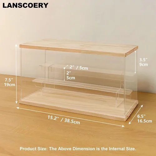 Miniatura 6 de LANSCOERY Vitrina de exhibición de acrílico con luz LED, caja de exhibición de 3 niveles para coleccionables y figuras de acción, organizador Madera