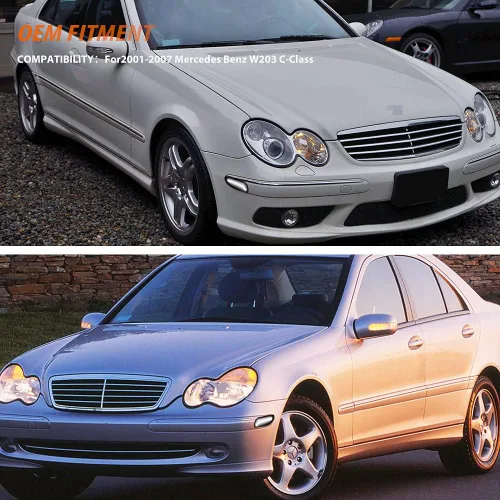Miniatura 6 de ADIIL Kit de luz de marcador lateral de parachoques delantero blanco con lente ahumada, compatible con Mercedes-Benz W203 Clase C 2001-2007, Lente