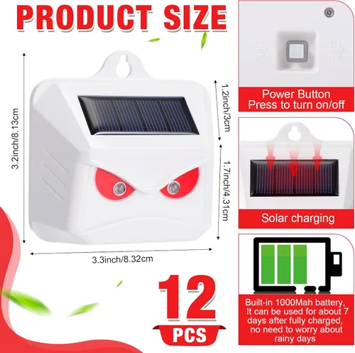 Miniatura 2 de Qualirey Paquete de 12 unidades de luz de control solar, repelente de animales nocturnos, dispositivos disuasorios para exteriores, sensor de luz