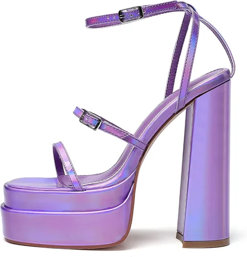 Miniatura 4 de vivianly Sandalias de plataforma para mujer con correa al tobillo, puntera abierta, tacones altos y gruesos