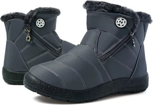 Miniatura 13 de Eagsouni Botas de nieve para mujer, botines de invierno para mujer, con forro de piel cálida, botines gruesos con cremallera, zapatos planos