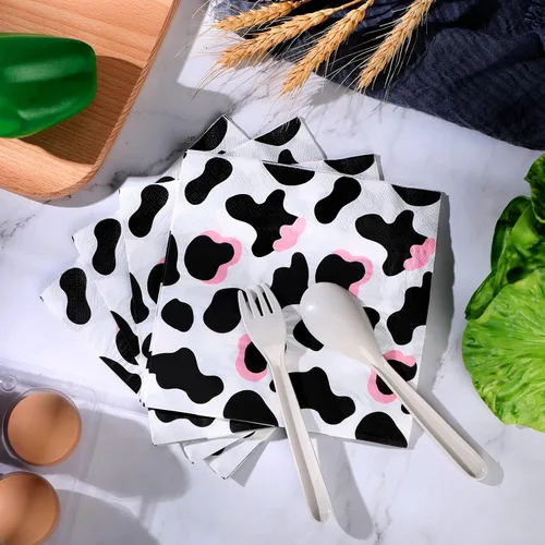 Miniatura 4 de Fainne Paquete de 100 servilletas con estampado de vaca y vaquera rosa, 2 capas, servilletas de fiesta de animales de granja, 13 x 13 pulgadas