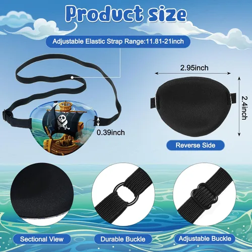 Miniatura 2 de Eurzom 8 piezas de parches oculares para niños, parche ocular ajustable y reutilizable, lindo para niñas y niños, con correa elástica para el parche