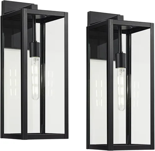 Miniatura 2 de John Timberland Titan - Juego de 2 lámparas de pared modernas para exteriores, marco rectangular negro místico, paneles de cristal transparente