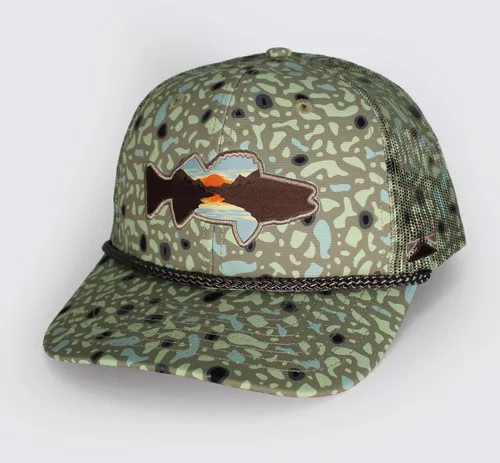 Miniatura 25 de Paramount Outdoors Sombrero de pesca de trucha al atardecer, diseño de silueta de pez de montaña, sombrero para exteriores con cómodo Snapback