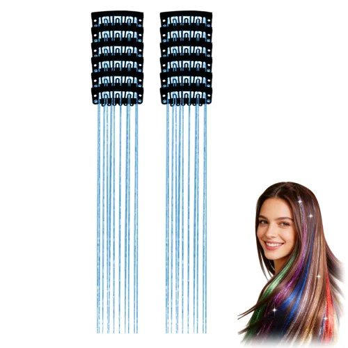 Miniatura 11 de 12 extensiones de cabello de oropel con clip, color champán, extensiones de cabello de oropel con clip, extensiones de cabello con purpurina