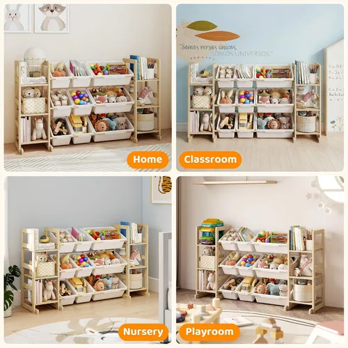 Miniatura 7 de GITAWUSA Estantería para niños y organizador de almacenamiento de juguetes, estante de libros de 6 niveles con 9 contenedores de juguetes, estante