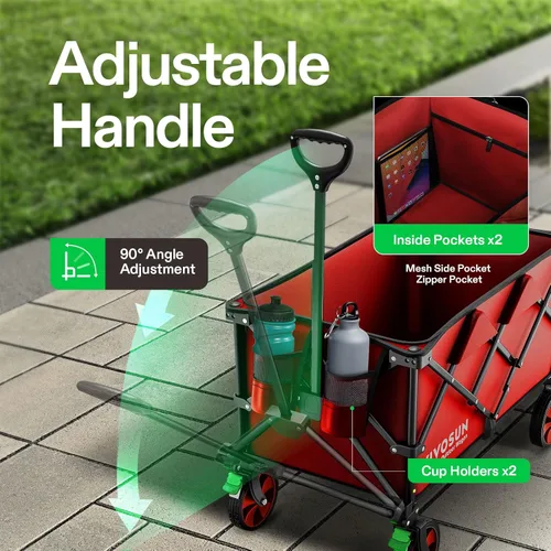 Miniatura 6 de VIVOSUN Carrito Plegable Colapsible, Carro de Utilidad para Exteriores con Capacidad de Carga de 350 lb con Ruedas Universales Silenciosas, Rojo
