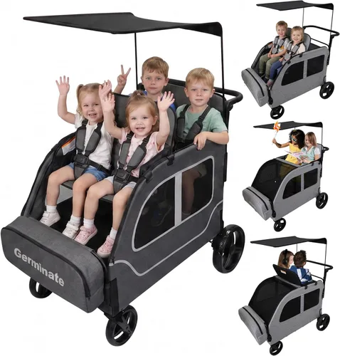 Cochecito de 4 plazas, vagón cuádruple grande para niños de 2, 3, 4, bebé, viaje, todo terreno, empuje, triple, doble, doble cara a lado, con