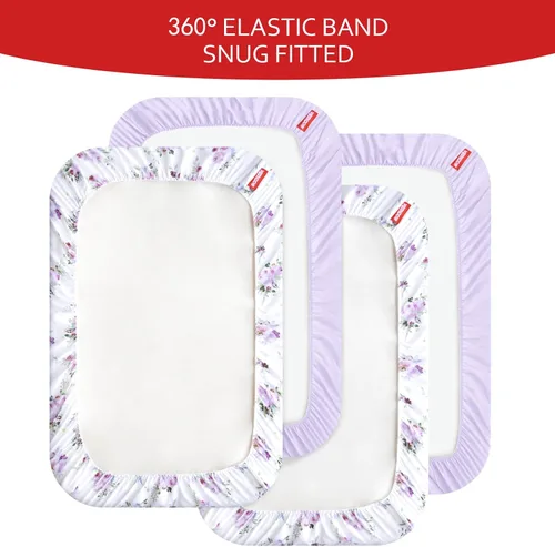Miniatura 5 de Sábanas de moisés para niñas, paquete de 4 (33 x 20 pulgadas), compatibles con AirClub, Mika Micky, Baby Delight, Dream On Me, Koola Baby, AMKE