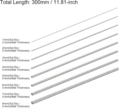 Miniatura 2 de uxcell Tubo de acero inoxidable 304 de 0.039 in, 0.079 in de diámetro exterior x 0.012 in de grosor, 0.118 in, 0.157 in, 0.197 in, 0.236 in, 0.276