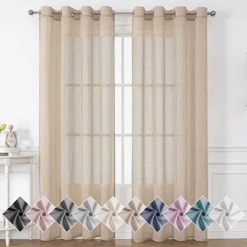 Miniatura 15 de Miss SELETEX - Cortinas traslúcidas de lino natural rosa rubor para sala de estar, elegantes cortinas para ventana lisas con ojales filtrantes