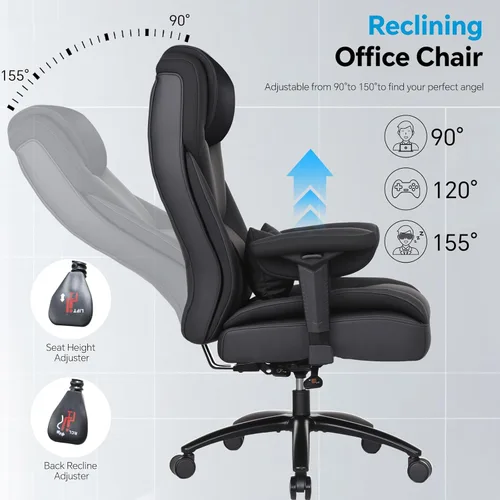 Miniatura 6 de Silla de escritorio de oficina grande y alta con reposabrazos de 5 posiciones, silla de oficina ejecutiva resistente de 650 libras, asiento extra