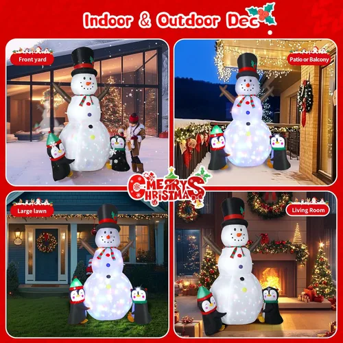 Miniatura 7 de Dawdix Muñeco de nieve inflable de Navidad de 8 pies, muñeco de nieve de Navidad para inflar con pingüinos, luces LED coloridas giratorias