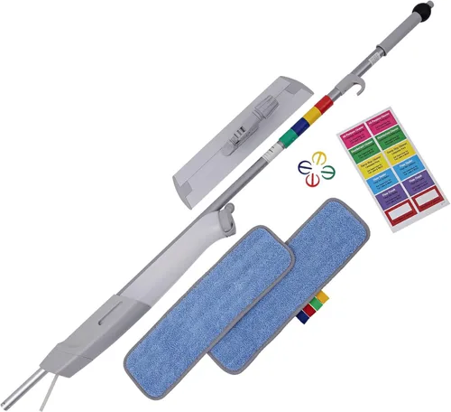 Miniatura 2 de Boardwalk Sistema de trapeador de microfibra sin cubos, cabezal de microfibra azul de 5 x 18, mango de aluminio/polipropileno gris de 59 pulgadas