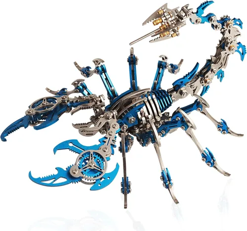 Rompecabezas 3D de metal para adultos, kits de modelo 3D de escorpión de metal para construir adornos de rompecabezas 3D coloridos para adultos, Azul