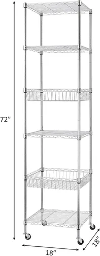 Miniatura 4 de Finnhomy Estantería de alambre resistente de 6 niveles con ruedas de 18 x 18 x 72 pulgadas, 6 estantes, estante de almacenamiento con tubo de acero