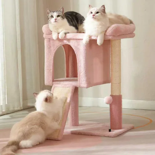 Miniatura 9 de Torre de árbol pequeño para gatos grandes con cama superior espaciosa de 20 x 13.8 pulgadas, condominio privado para gatos, poste rascador de sisal