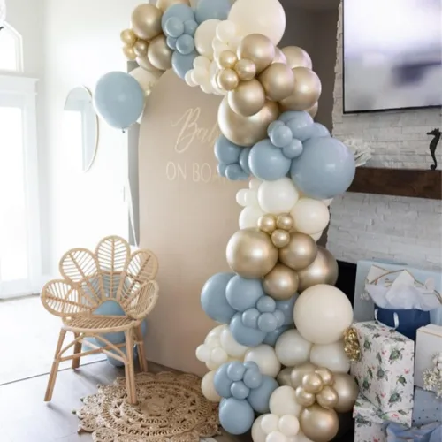 Miniatura 7 de HILAVO - Globos de color polvoriento, azul y dorado, 60 globos de 12 pulgadas, blanco arena, pizarra, azul, niebla, azul bebé, para baby shower, Oro