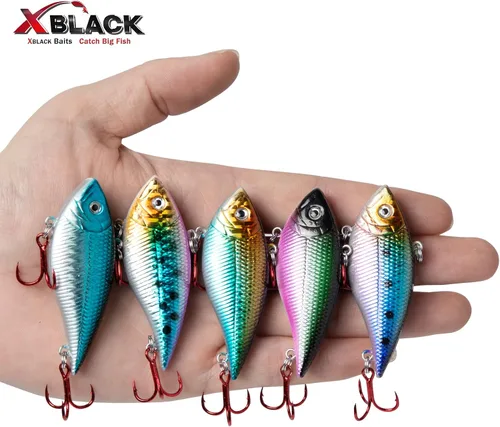 Miniatura 5 de XBLACK Juego de señuelos de pesca Minnow Crankbaits Lápiz articulado Popper VIB Señuelos de pesca Kit de 5 piezas para trucha lubina en agua salada