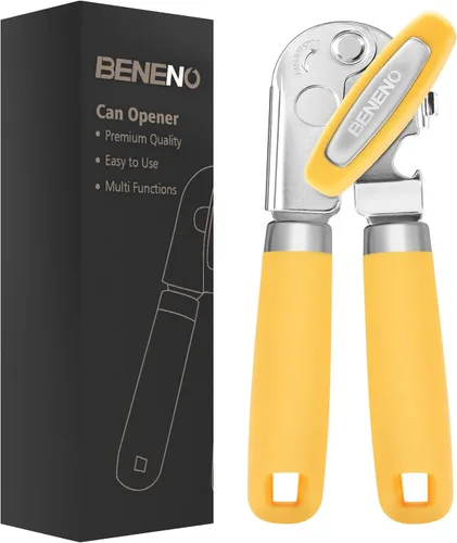 Miniatura 14 de Beneno Abrelatas manual resistente con imán, hoja de acero al carbono afilada duradera, corte suave, gran perilla de ahorro de esfuerzo y mango
