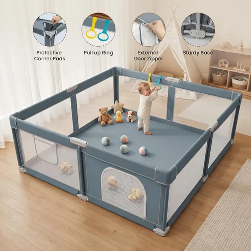 Miniatura 3 de Corralito plegable para bebés, corralito plegable de 50 x 50 pulgadas para bebés y niños pequeños, corralito de juegos para interiores y exteriores