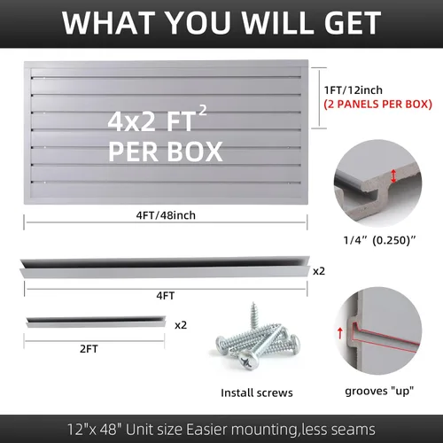 Miniatura 3 de Paneles Slatwall Sistema de Almacenamiento de Pared con Listones para Garaje, Panelería de Pared con Listones de PVC Organizador de Herramientas