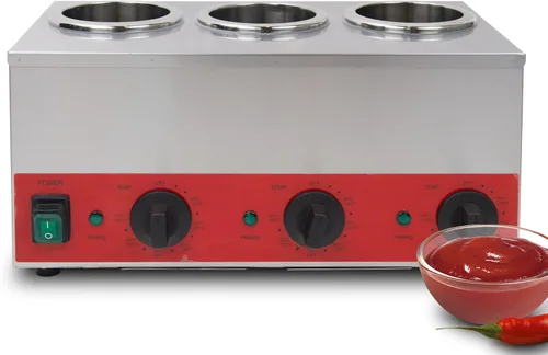 Miniatura 8 de Calentador de salsa eléctrico comercial de doble pozo, dispensador de botellas para queso Nacho, chocolate, mermelada y mantequilla, temperatura