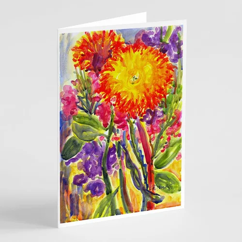 Caroline's Treasures 6077GCA7P Flower - Tarjetas de felicitación y sobres de Aster - Paquete de 8 tarjetas en blanco con sobres, tamaño A7, tarjetas