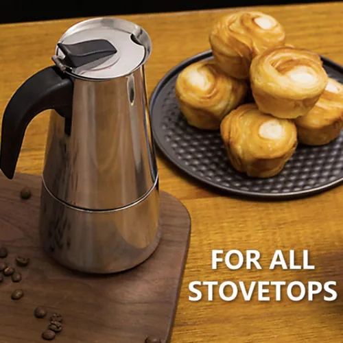 Miniatura 2 de elabo Máquina de café expreso y olla Moka para estufa de gas o cerámica eléctrica, cafetera italiana para espresso italiano, capuchino y café