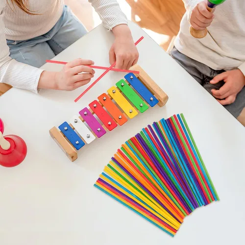 Miniatura 9 de Toyvian Juego de 50 palos de ritmo coloridos para niños, palos Lummi de madera a granel, juego de palos de música de 20 pulgadas, palos de percusión