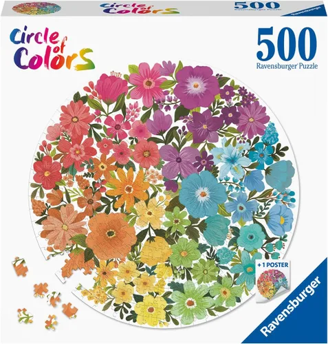 Miniatura 2 de Ravensburger Circle of Colors: Flowers - Rompecabezas redondo de madera de 500 piezas para adultos y niños, diseño único de piezas, vibrante y sin