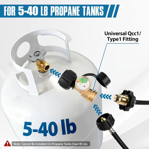 Miniatura 4 de Siziviki Paquete de 2 medidores de tanque de propano con detector de fugas, indicador de nivel universal para tanques de 5 a 40 libras, conector