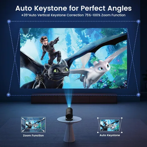 Miniatura 3 de Mini proyector portátil con WiFi y Bluetooth, compatible con proyector de películas 1080P HD, corrección trapezoidal automática, rotación de 180°