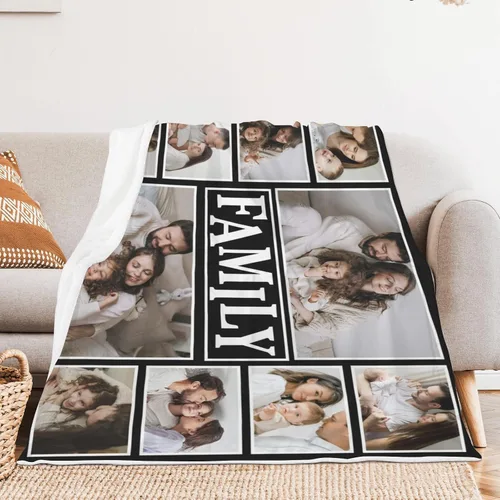 Miniatura 3 de Mantas personalizadas con fotos, manta personalizada con imagen para familia, mamá, papá, parejas, bebé, manta de fotos personalizada con collage