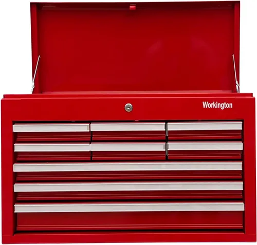 Miniatura 2 de Workington Caja de herramientas de metal portátil industrial profesional con 9 cajones, armario de herramientas de 26 pulgadas con 9 cajones con Rojo