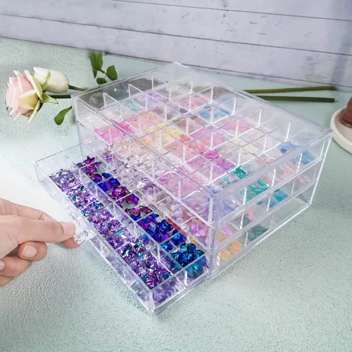 Miniatura 6 de Organizador de uñas de 3 niveles para 72 celosías y almacenamiento de acrílico transparente, accesorios de joyería de uñas, estuche