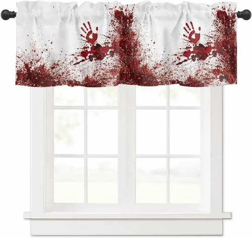 Miniatura 16 de Cenefas de gnomo de invierno para cocina, cafetería, cenefa de ventana de pino nevado de Navidad, cortinas cortas de copo de nieve azul, 60 x 18