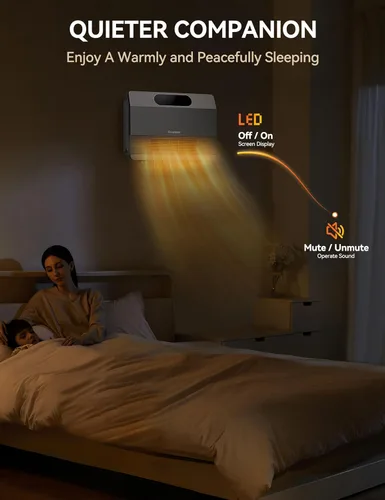 Miniatura 6 de GiveBest Calentador de pared inteligente, calentador de espacio de calentamiento rápido de 1500 W para dormitorio, calentador eléctrico con Gris