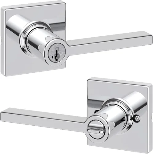 Miniatura 23 de Kwikset Casey - Manija de puerta de paso interior, palanca para puertas de armario y pasillo, manija reversible sin bloqueo, negro mate