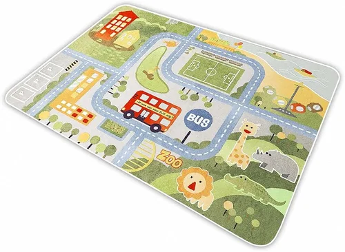 Miniatura 8 de Alfombra de juegos para niños para autos de juguete y tren, alfombra de área de juegos con respaldo de goma, divertida alfombra decorativa, regalo