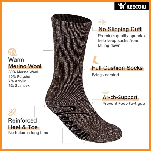 Miniatura 2 de KEECOW Calcetines de lana merina para hombre y mujer, térmicos, cálidos, de invierno, acolchados, para senderismo, de trabajo, para correr, 3 pares