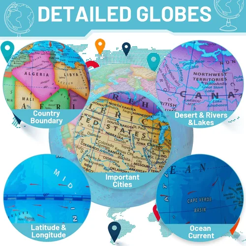 Miniatura 3 de BSHAPPLUS Globos iluminados de 13 pulgadas, globo giratorio de 720° con interruptor táctil e iluminación sin carga y 3 modos de iluminación LED