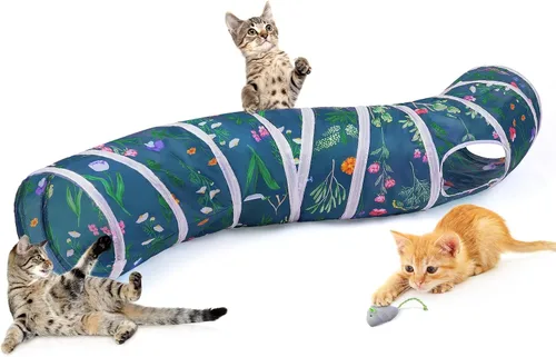 Miniatura 17 de Glittme Túnel para gatos, túneles para gatos de interior, cueva de gatos en forma de S con juguetes para gatos, tubos plegables para gatos y túneles