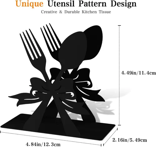 Miniatura 3 de Soporte de servilletas moderno de pie para mesa, dispensador de servilletas de metal negro, estilo con tema de tenedor y cuchara, adecuado