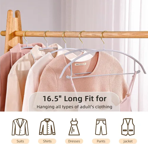 Miniatura 5 de MOPALL Perchas para ropa, paquete de 20 perchas antideslizantes para suéter sin protuberancias en los hombros, 16.5 pulgadas de ancho, duraderas