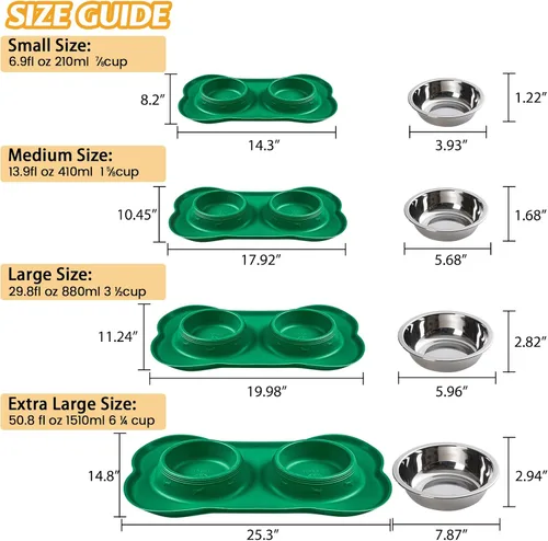 Miniatura 4 de Hubulk - Comedero doble con tazones de acero inoxidable y base de silicona antideslizante antiderrames para agua y comida + pala para alimento