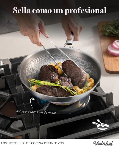 Miniatura 4 de Sartén de titanio, sartén profesional martillada de titanio puro de 12 pulgadas con tapa, sartén no tóxica para cocinar, utensilios de cocina sin