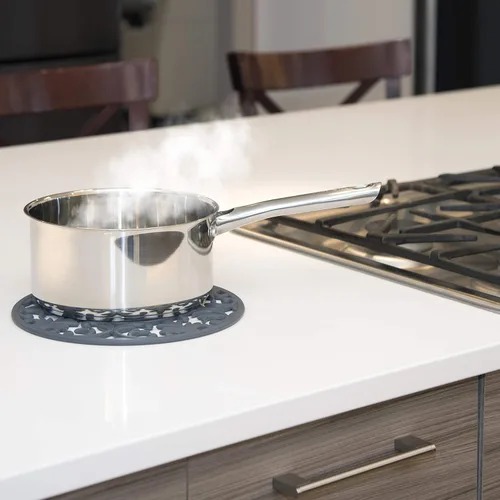 Miniatura 3 de GASARÉ, Salvamanteles de silicona extra grandes, gruesos, de 10 pulgadas para platos calientes, ollas y sartenes, almohadillas calientes para Gris